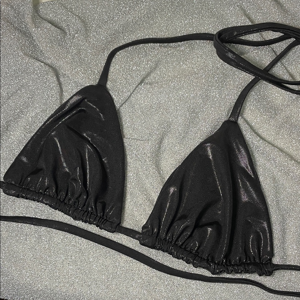 Black Shiny Triangle Bikini Top
